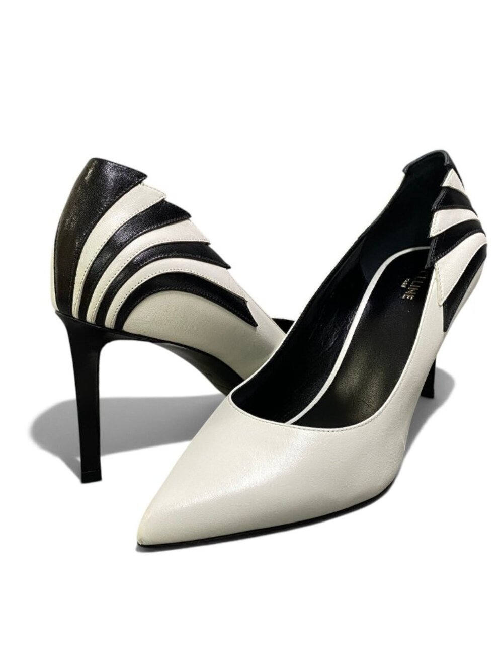 Celine I1 Edit Slimane Triangle Heels Pumps Black White Leather